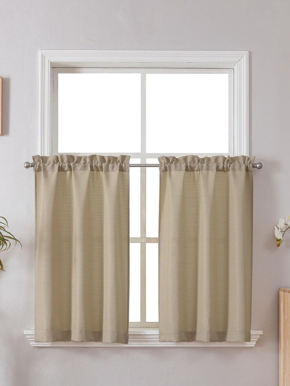 NEW Chyhomenyc Kitchen Curtains, Camel, 24 Inch Length, 2 Panels